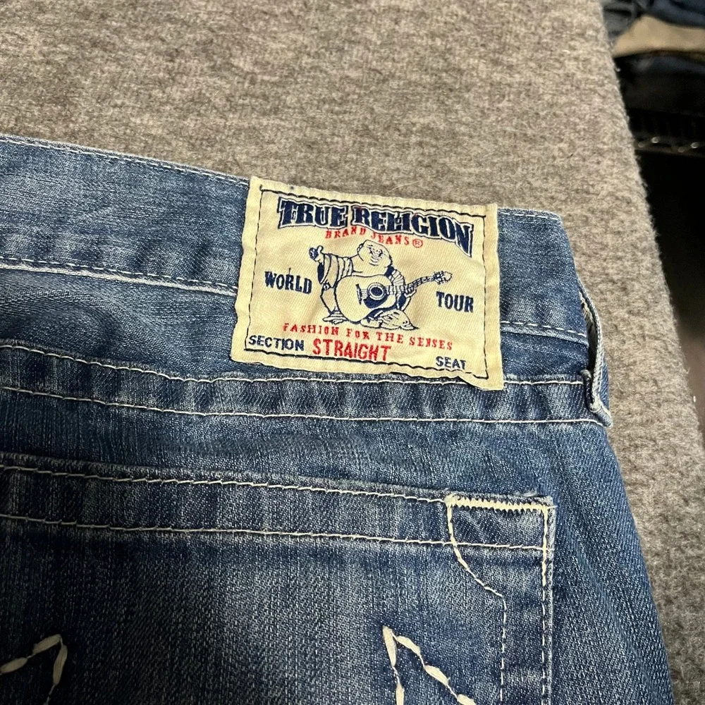 True Religion Section Straight Jeans 38x36 Blue Baggy Flared Made in USA Mens